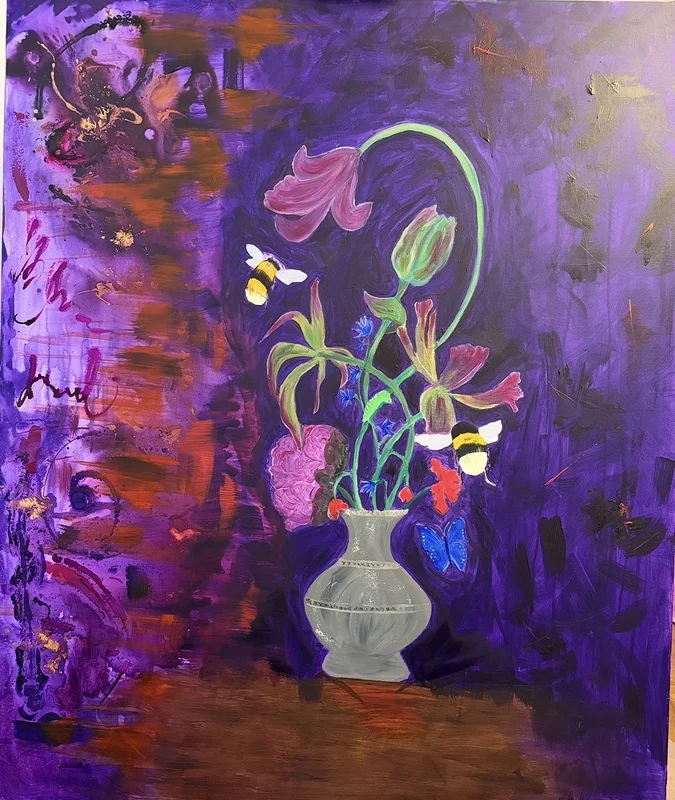 Akrylmålning Whispers in violet av Camilla Jäderberg