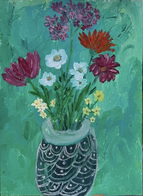Akrylmålning Flowers in turquoise av Caroline Blennert