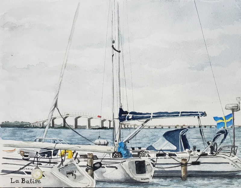 Akvarell Nr 1 - Färjestaden hamn av Angelika Ann Kammerer