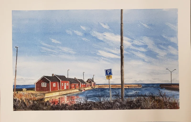 Akvarell Nr 12 - Gräsgårds hamn av Angelika Ann Kammerer