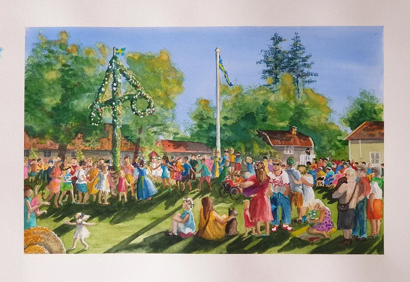 Akvarell Nr 31 - Midsommar i Böda av Angelika Ann Kammerer