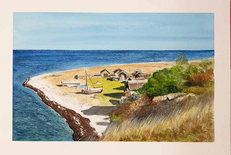 Akvarell Nr 42 - Brudesta fiskeläge av Angelika Ann Kammerer
