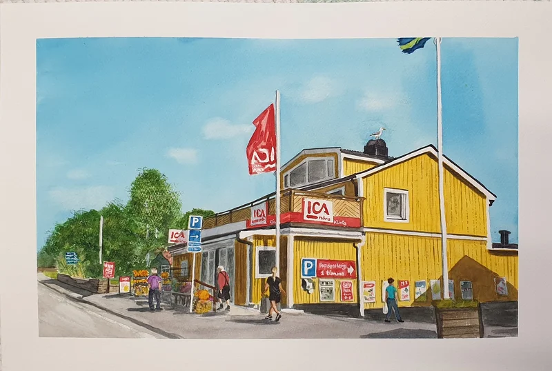 Akvarell Nr 44 - ICA Klinta, Köpingsvik av Angelika Ann Kammerer