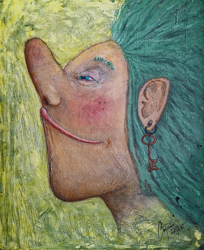 Akrylmålning Nöjd av Carina Cajan Jansson