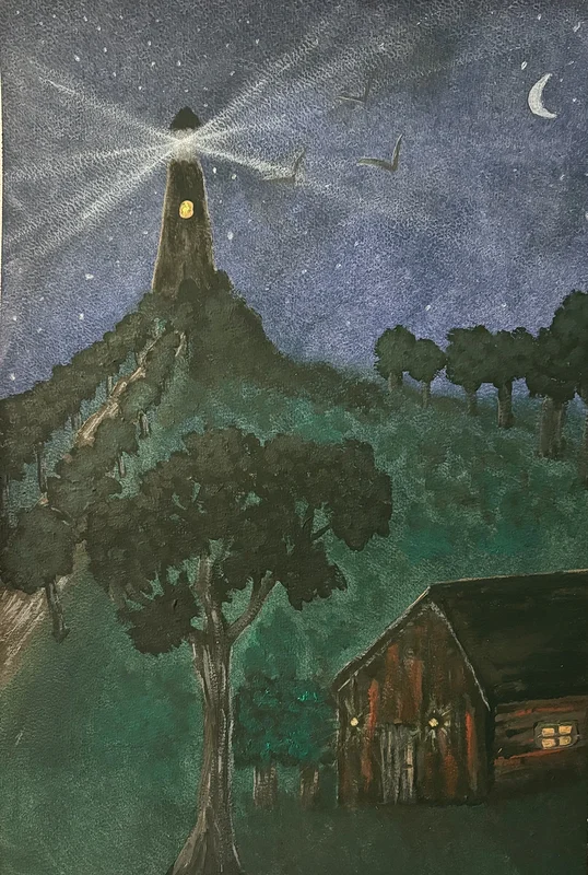 Akrylmålning Fyrvaktarens hus av Ann-Christin (Acmpainting) Martinsson