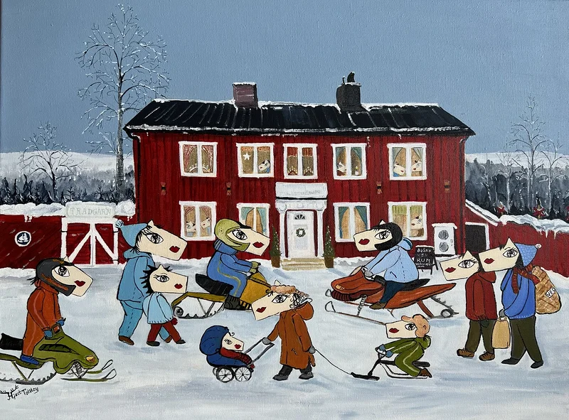 Akrylmålning En dag i Sälen av Catarina Hjort Tolstoy