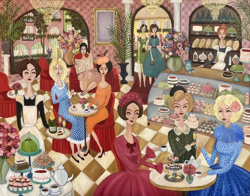 Oljemålning Afternoon Tea av Weronika Hagerling