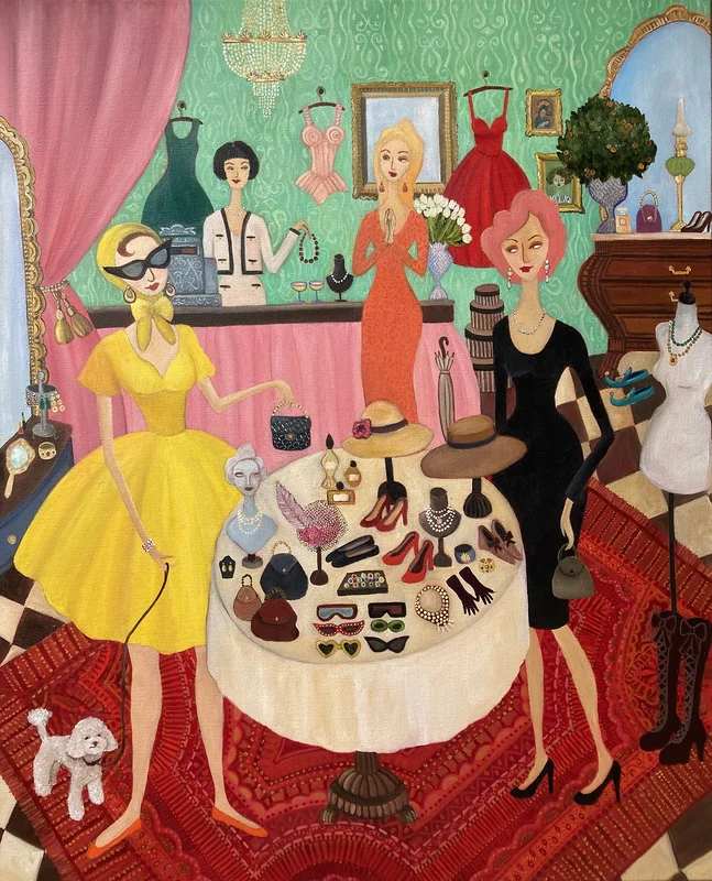 Oljemålning Vintageshopping av Weronika Hagerling