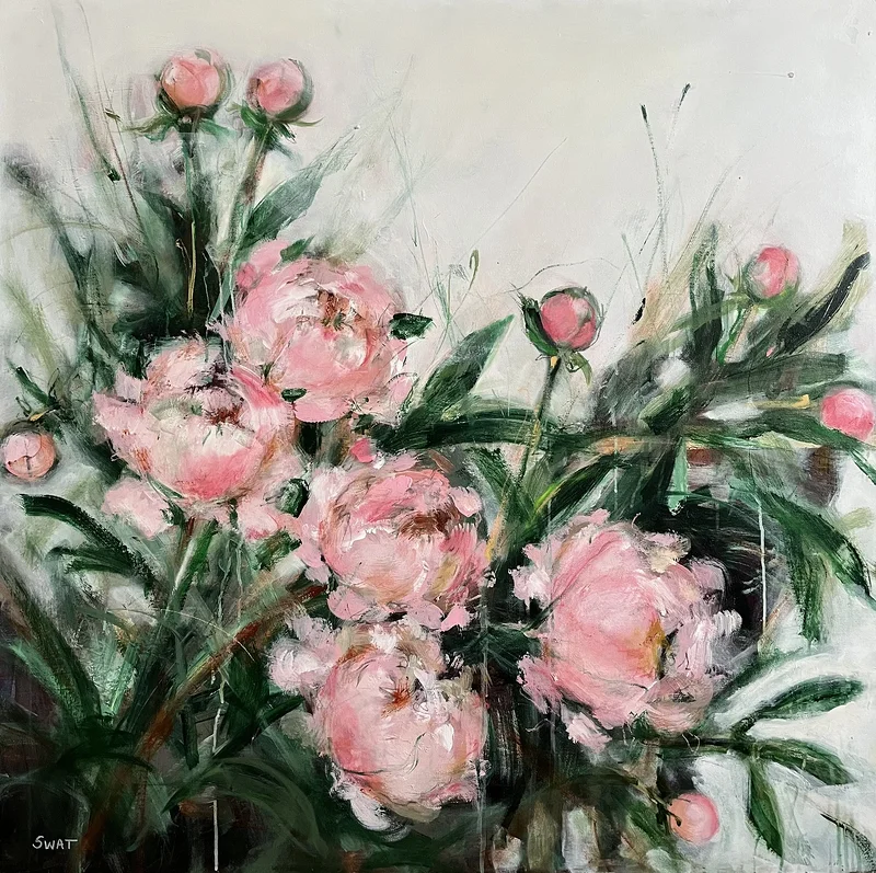 Akrylmålning Blommor ”En regnig sommardag” av Ilona SWAT