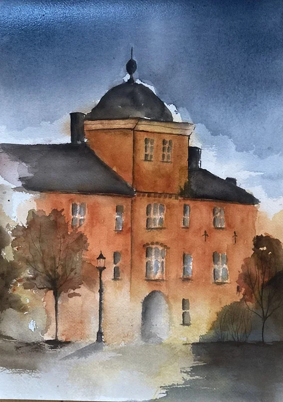 Akvarell DOMTRAPPHUSET (inramad) av Rose-Marie Lyckebrant-Lindqvist