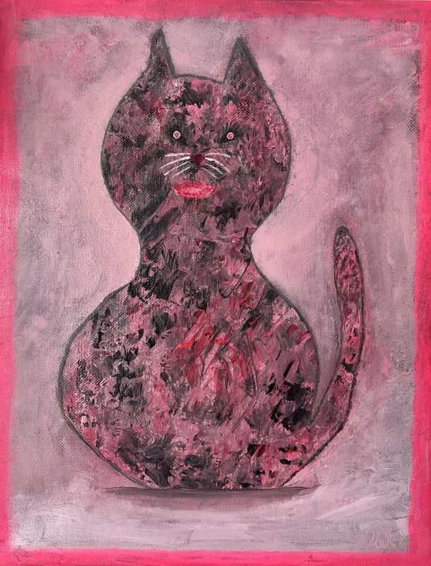 Akrylmålning Rosa Katten av Monica Rausén