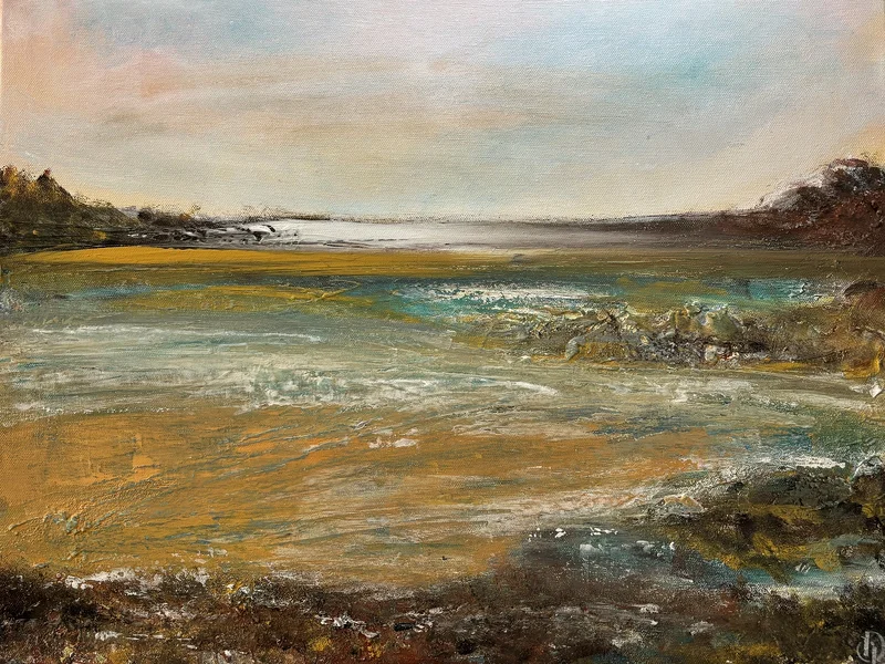 Akrylmålning The shallows semi abstract structure aktylic/oil av Donna Lee Johansson