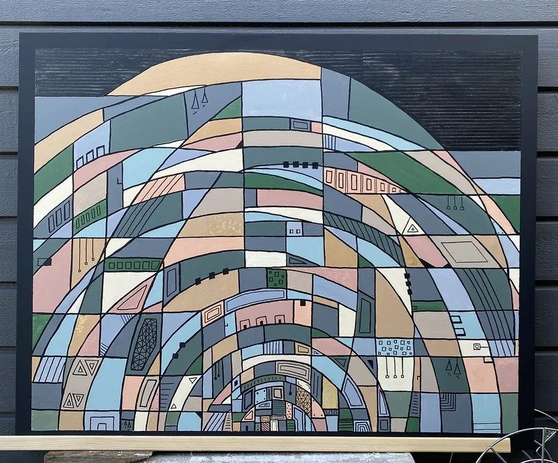 Akrylmålning Triangel Station Malmö av Katarina Andersson