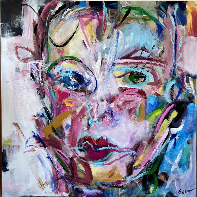 Akrylmålning Ansikte i starka färger av Ilona SWAT