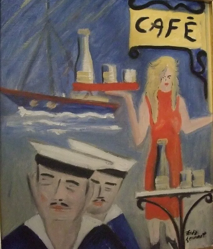 Oljemålning Café av Fritz Lennart Andersson