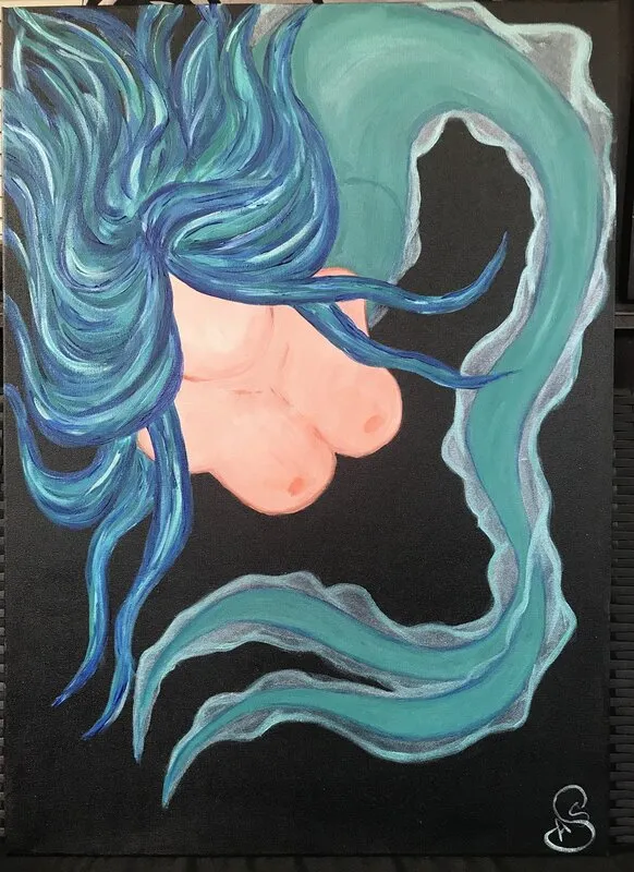 Akrylmålning Blue Eel of Beauty av Ann-Sofie Stjernkvist