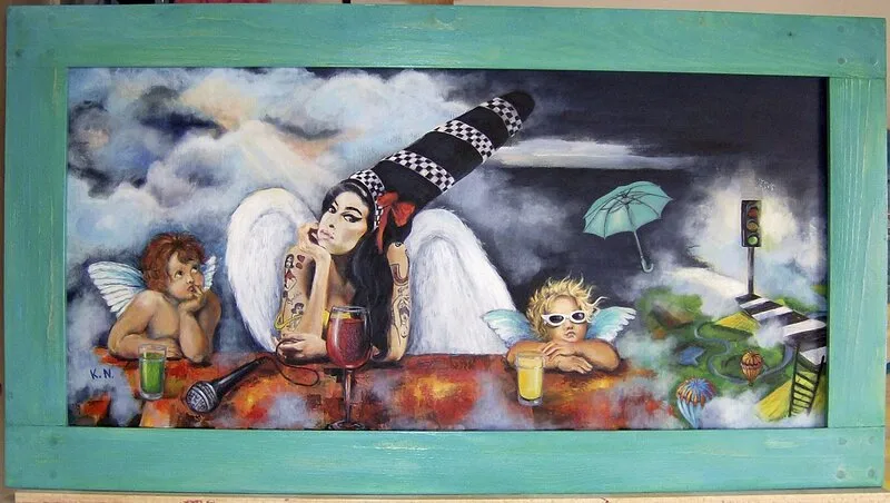 Akrylmålning Crossing (Amy Winehouse) av Krystyna Nordh