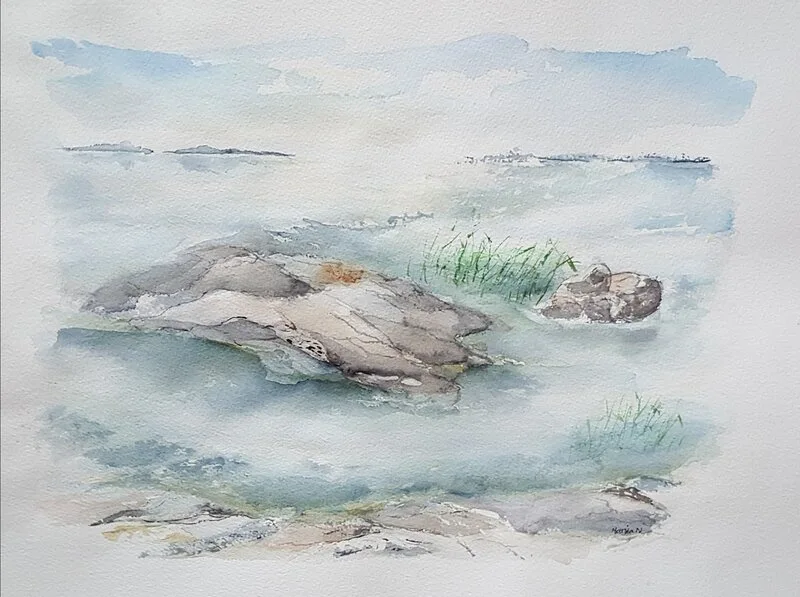 Akvarell Sommarklippa av Marita Nordlund