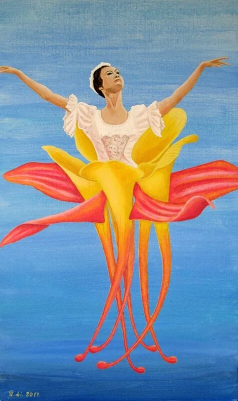 Akrylmålning Akleja o ballerina - 1 av Gösta Lindunger