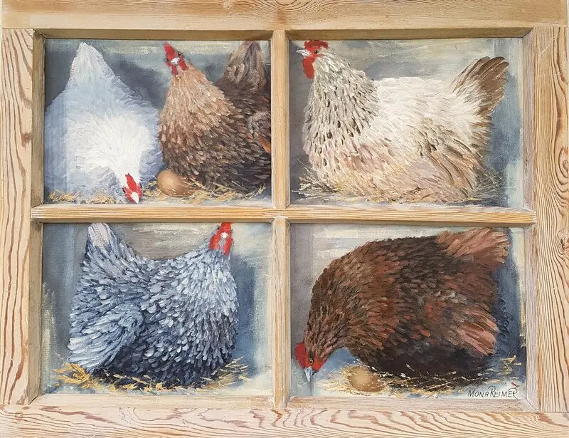 Akrylmålning Sköna hönor av Mona Reimer