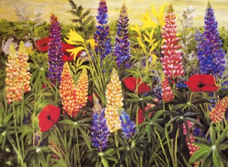 Oljemålning Lupiner av Helen Boreson Holmberg