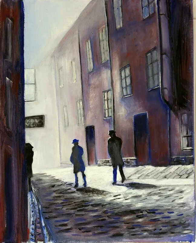 Oljemålning Stad i gryning av Jan Wineström