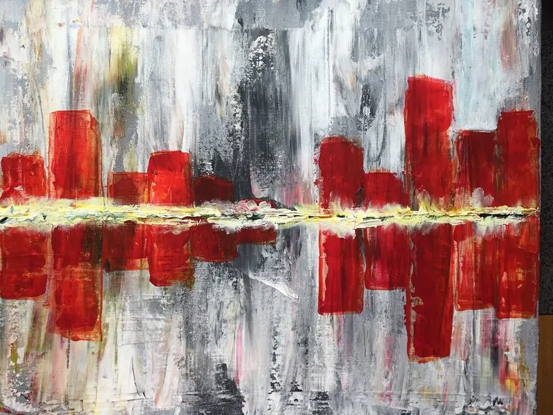 Akrylmålning Skyscrapers in red av NADINE J