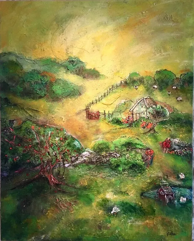 Akrylmålning Livet på landet av Gunilla Palusa