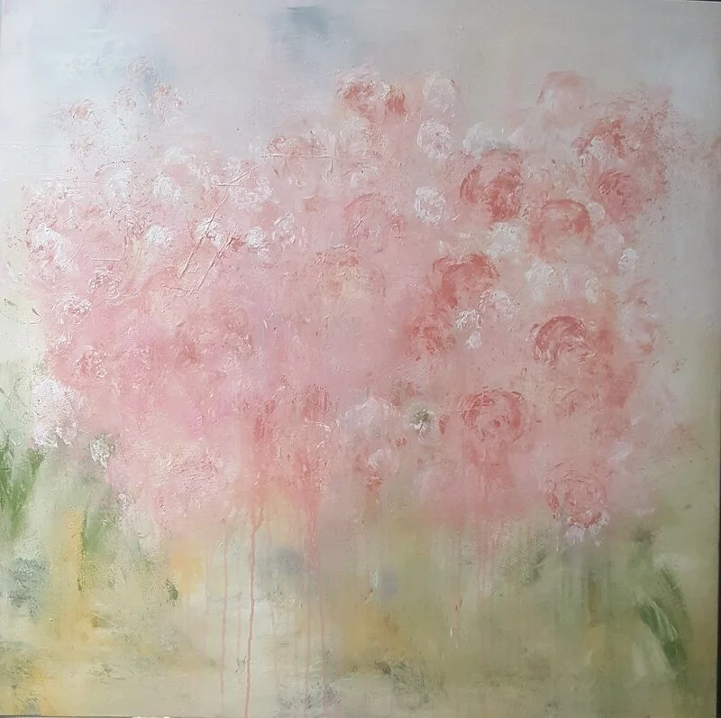 Akrylmålning My pink roses av Jonna Löfdahl