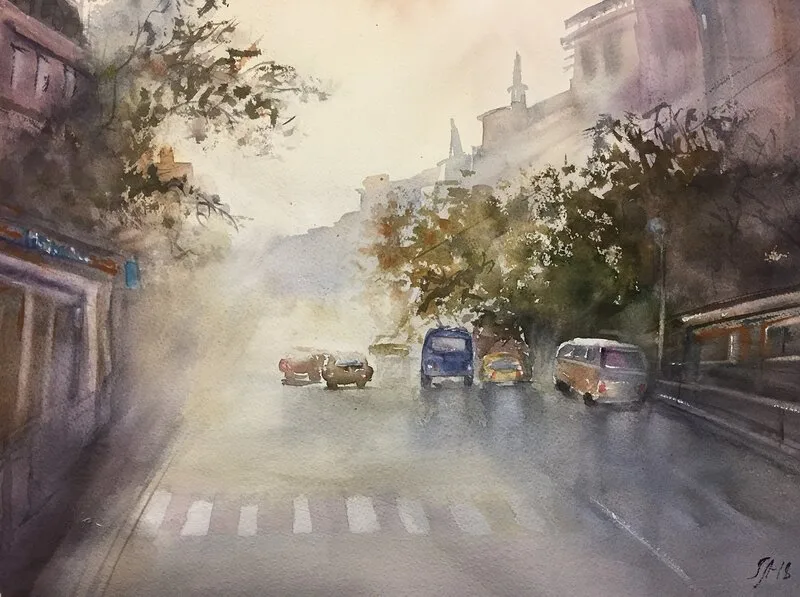 Akvarell Morning light av Tanya Lundmark