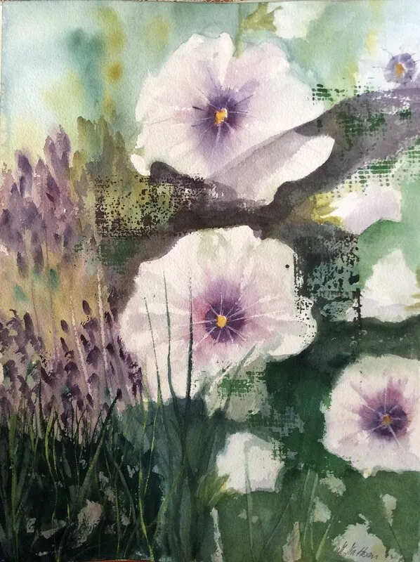 Akvarell Blomsterfägring i lila av Margareta Mattsson