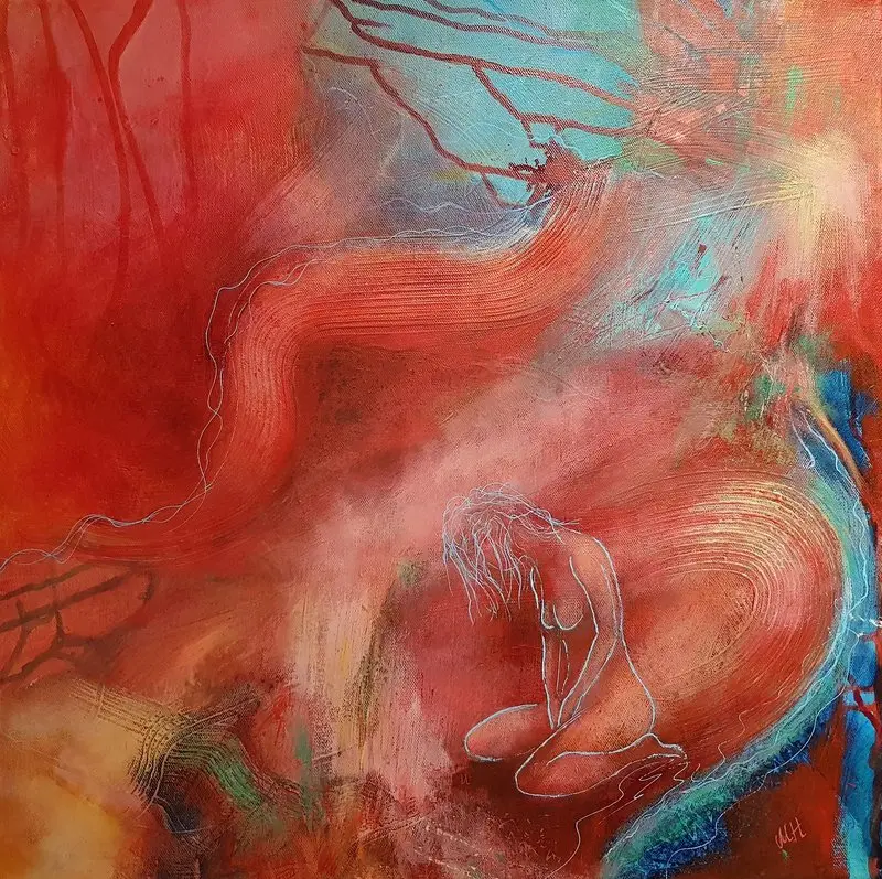 Akrylmålning Red red dream av Marie Holmström