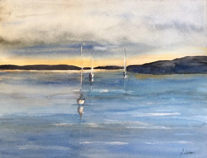 Akvarell Blått hav av Margareta Mattsson