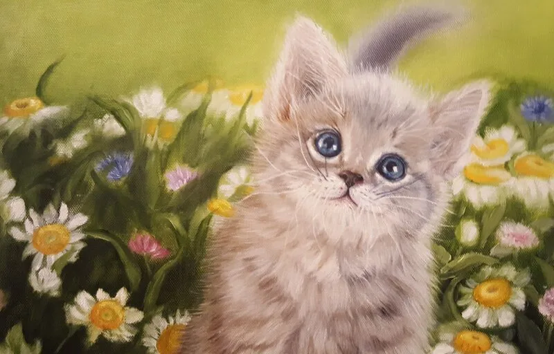 Oljemålning Kattunge av Gulnara Mukhamedi